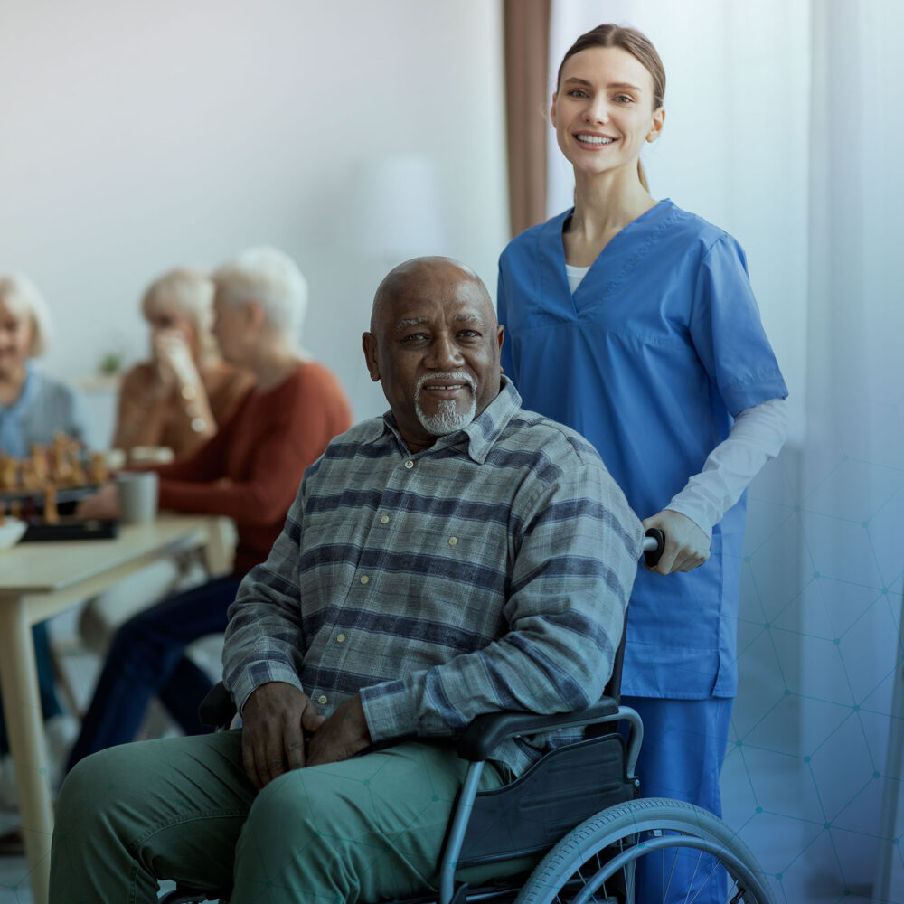 Female nurse helping male patient